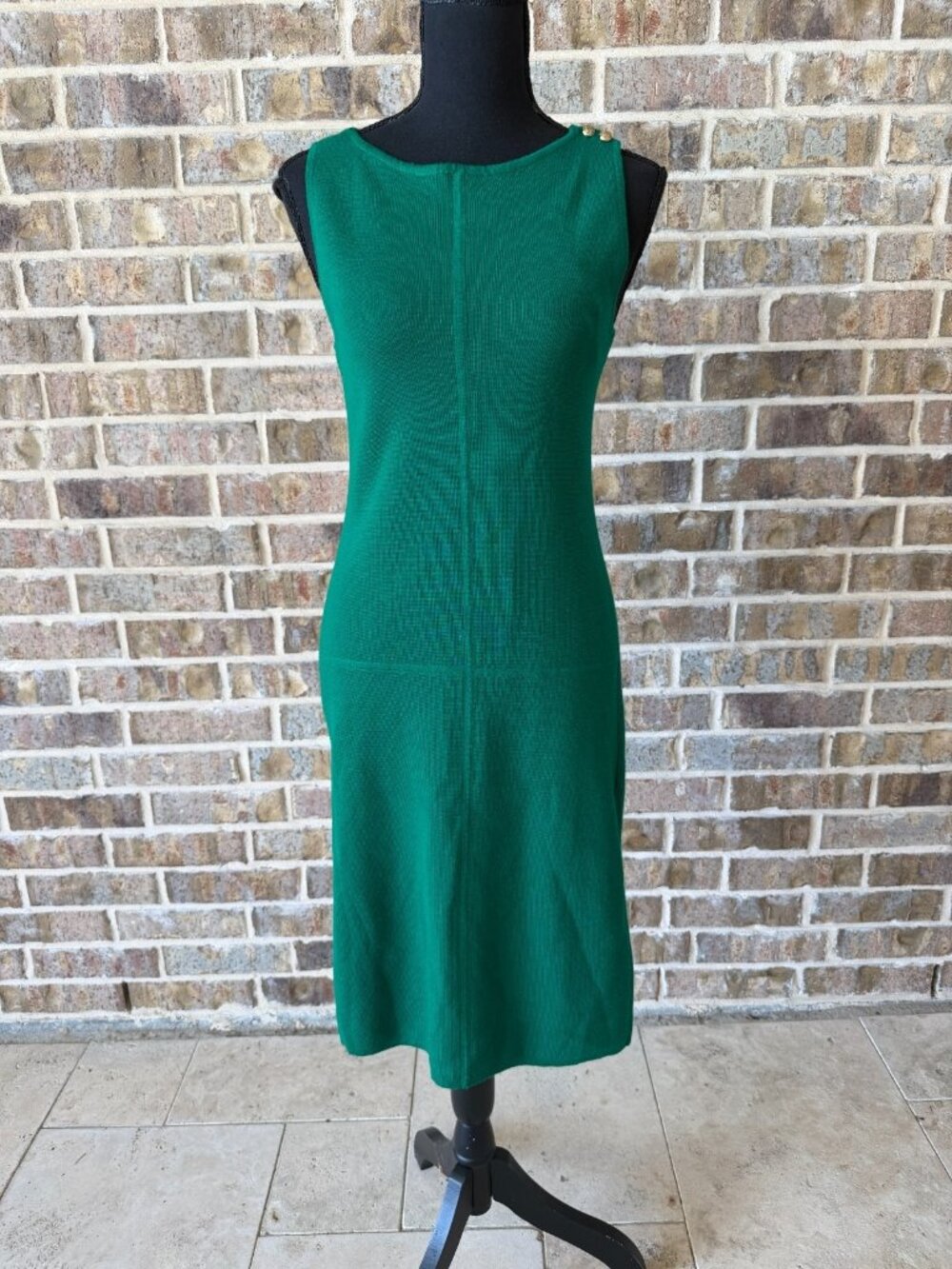 Lauren Ralph Lauren green knitted pencil sweater dress size small gold buttons